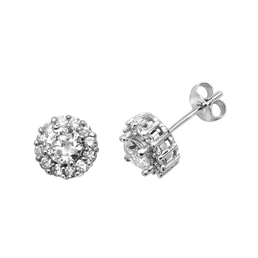SILVER ROUND CZ STUD EARRINGS