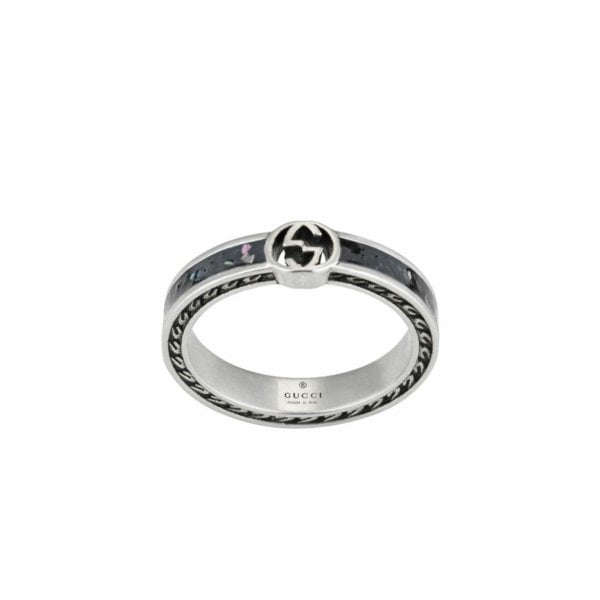 Silver & Black Enamel Interlocking G 3.5mm Ring