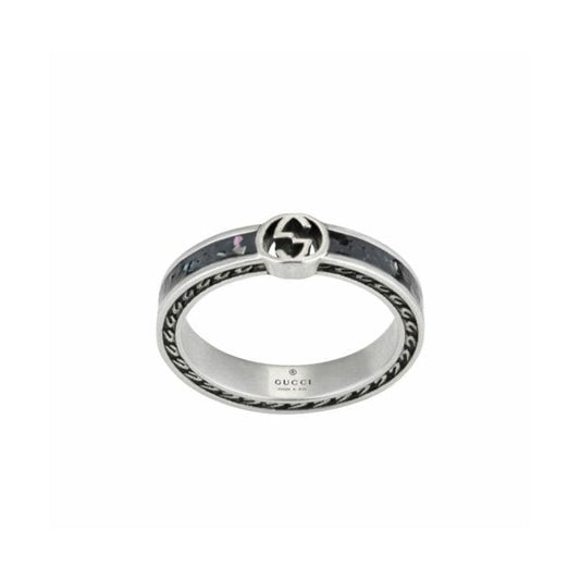 Silver & Black Enamel Interlocking G 3.5mm Ring