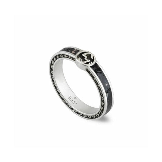 Silver & Black Enamel Interlocking G 3.5mm Ring