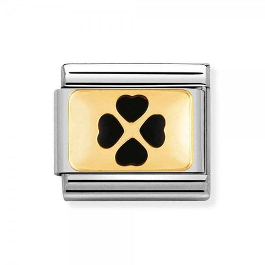 Gold Black Four Leaf Clover Charm