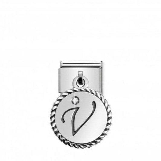 Silver Hanging Letter V with CZ Charm