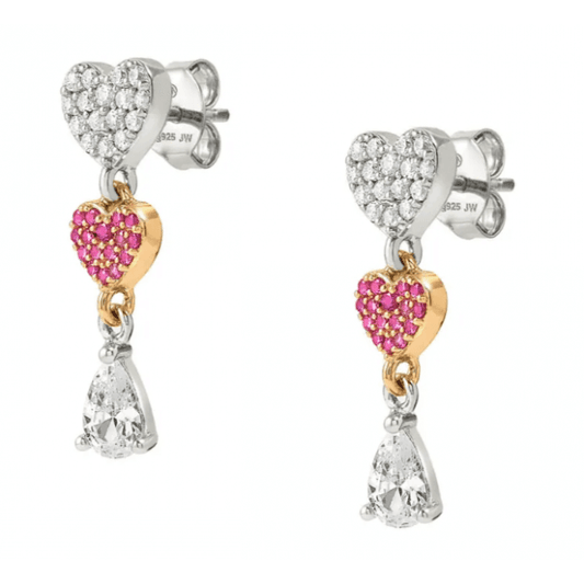 Lucentissima Silver Rose Gold Plated Pave CZ Heart Earrings
