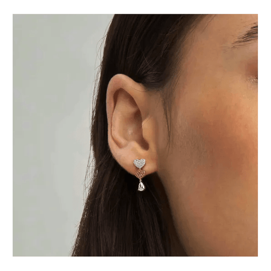 Lucentissima Silver Rose Gold Plated Pave CZ Heart Earrings