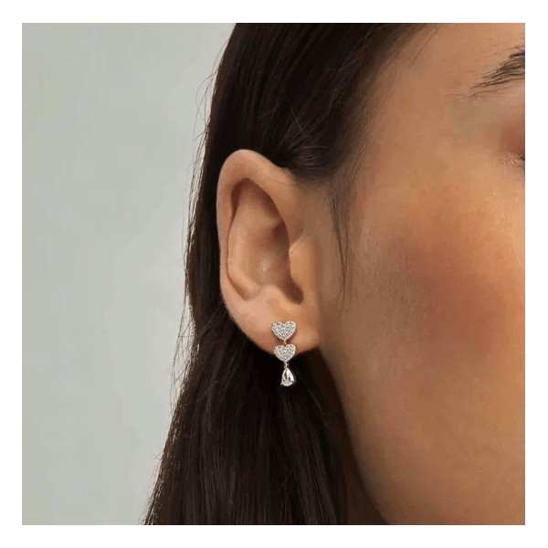 Lucentissima Silver Pave CZ Heart Earrings