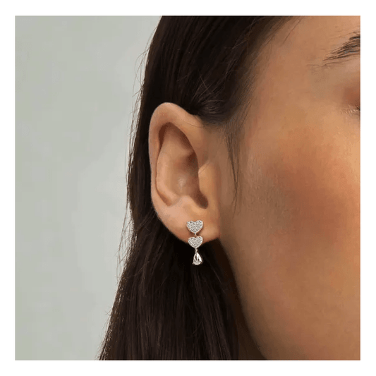 Lucentissima Silver Pave CZ Heart Earrings