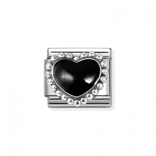 Stainless Steel & Silver Black Dotted Heart Charm