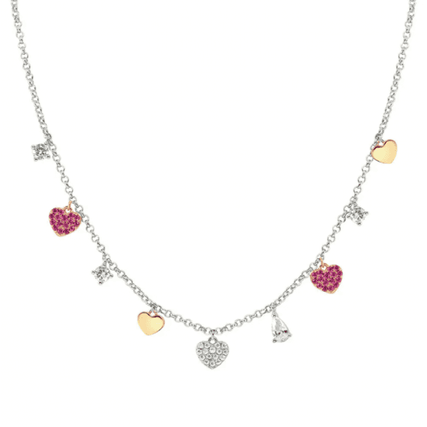 Lucentissima Silver Rose Gold Plated CZ Heart Necklace