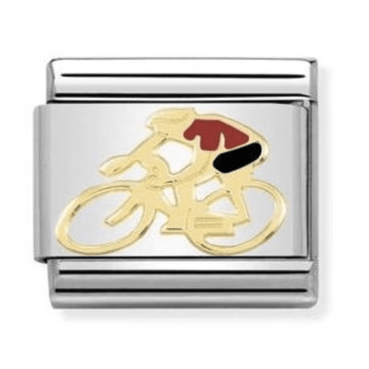 Gold and Red Enamel Cyclist Charm