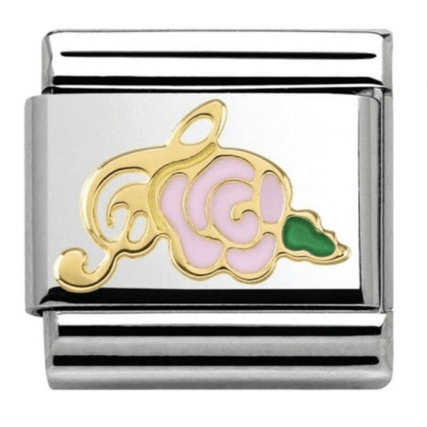Classic Gold Pink Rose and Treble Clef Charm