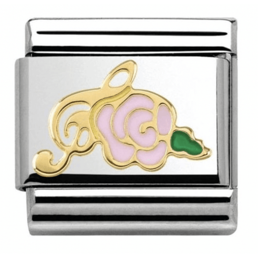 Classic Gold Pink Rose and Treble Clef Charm