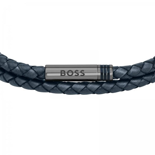 Gents Ares Navy Blue Double Wrap Leather Bracelet