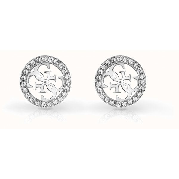 Rhodium Plated 12mm 4G Logo Crystal-Set Stud Earrings