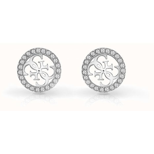 Rhodium Plated 12mm 4G Logo Crystal-Set Stud Earrings