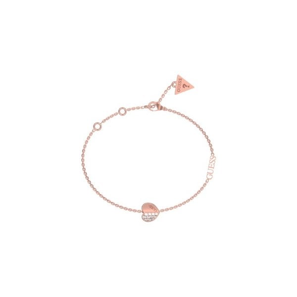 Rose Gold Plated Plain And Pave Heart Charm Bracelet