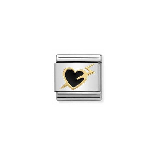 Classic Gold Enamel Black Love Struck Heart Charm