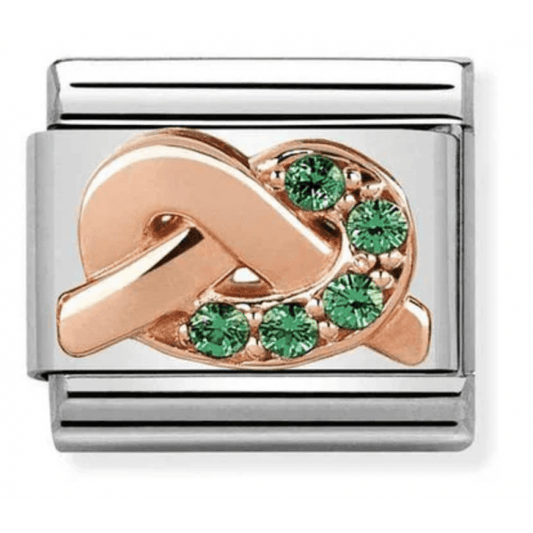 Classic Link Green Knot Charm in Rose Gold with CZ Charm