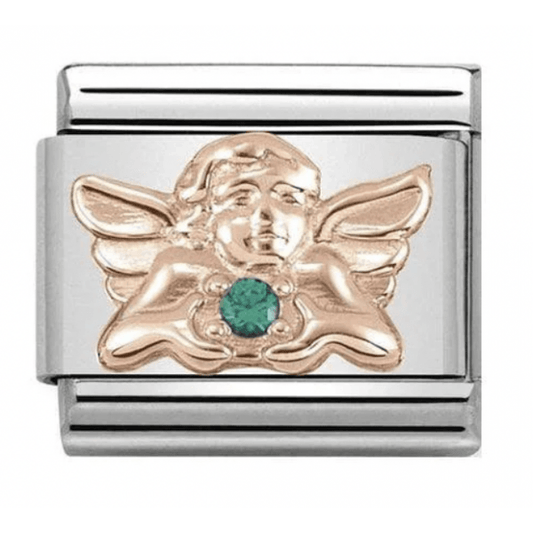 Classic Rose Gold & Green CZ Angel of Good Luck Charm