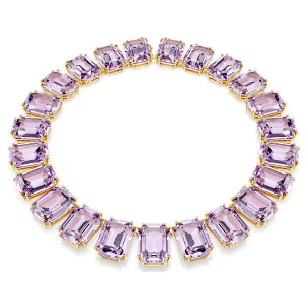 Millenia Tennis necklace, Oversized crystals, Octagon cut, Purple, Gold-tone