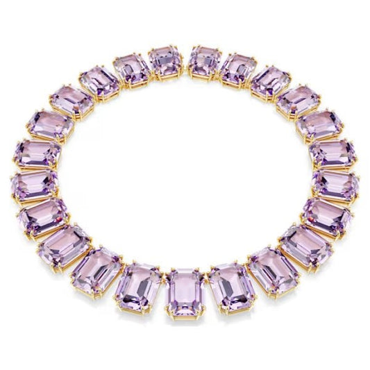 Millenia Tennis necklace, Oversized crystals, Octagon cut, Purple, Gold-tone