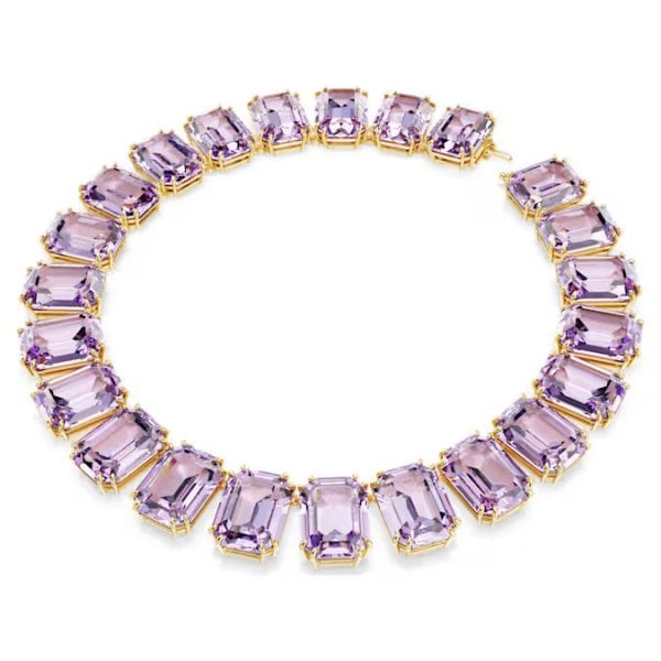 Millenia Tennis necklace, Oversized crystals, Octagon cut, Purple, Gold-tone