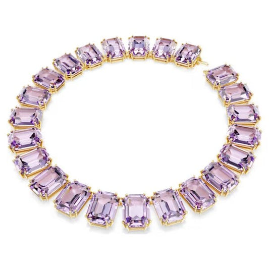 Millenia Tennis necklace, Oversized crystals, Octagon cut, Purple, Gold-tone