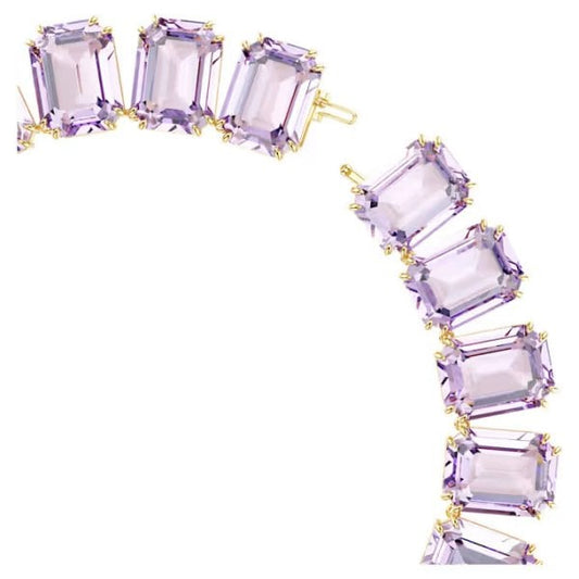 Millenia Tennis necklace, Oversized crystals, Octagon cut, Purple, Gold-tone