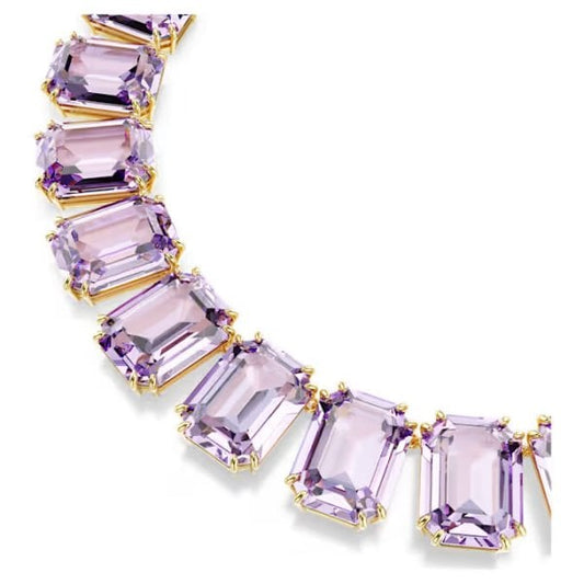Millenia Tennis necklace, Oversized crystals, Octagon cut, Purple, Gold-tone
