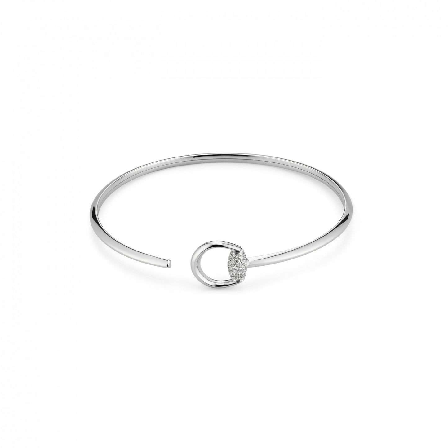 Horsebit White Gold Diamond Cuff Bangle