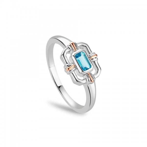 Silver & 9ct Rose Gold Enchanted Gateways Swiss Blue Topaz Ring