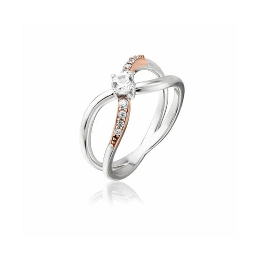 Forever Yours Sterling Silver Kiss Ring with Zircon - SIZE L