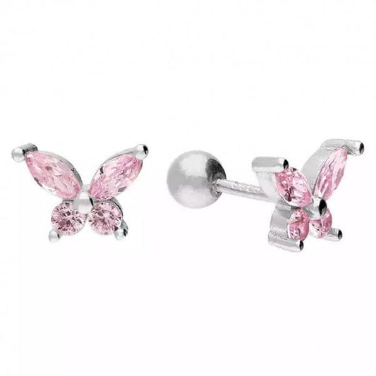 Pink cubic zirconia butterfly labret ear stud