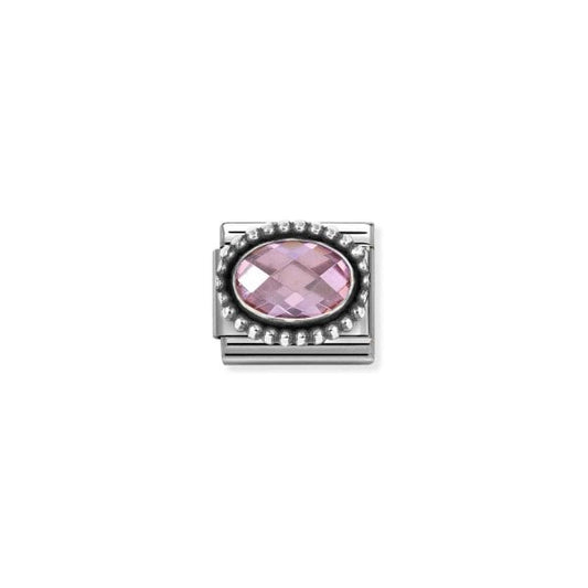 Classic Silver CZ Pink Oval Beaded Charm