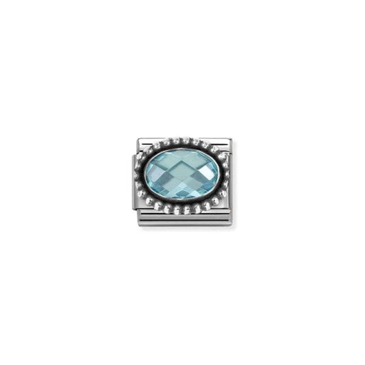 Classic Link, Light Blue CZ, Vintage Effect