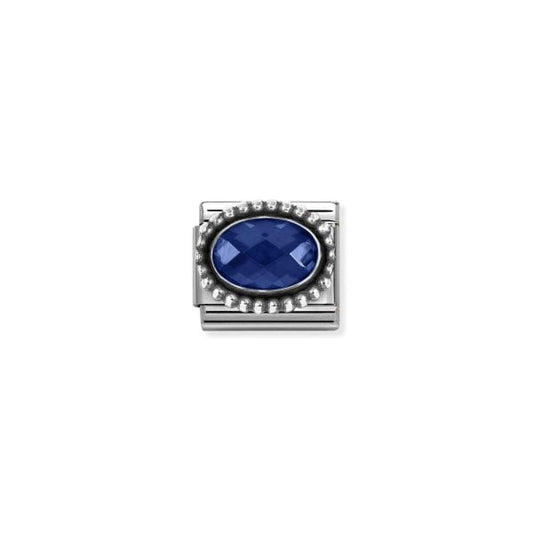 Classic Link, Dark Blue CZ, Vintage Effect Charm