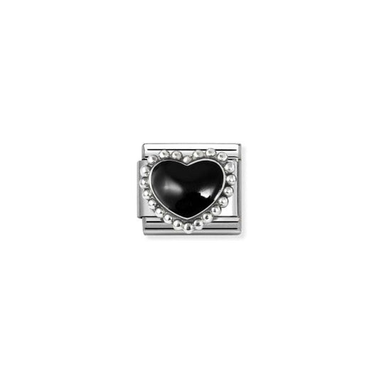 Stainless Steel & Silver Black Dotted Heart Charm