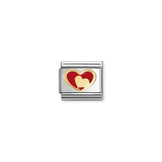 Classic Gold Red Heart-In-Heart Enamel Charm