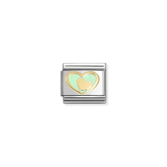 CLASSIC Stainless Steel 18ct Yellow Gold Pastel Green Double Heart Charm