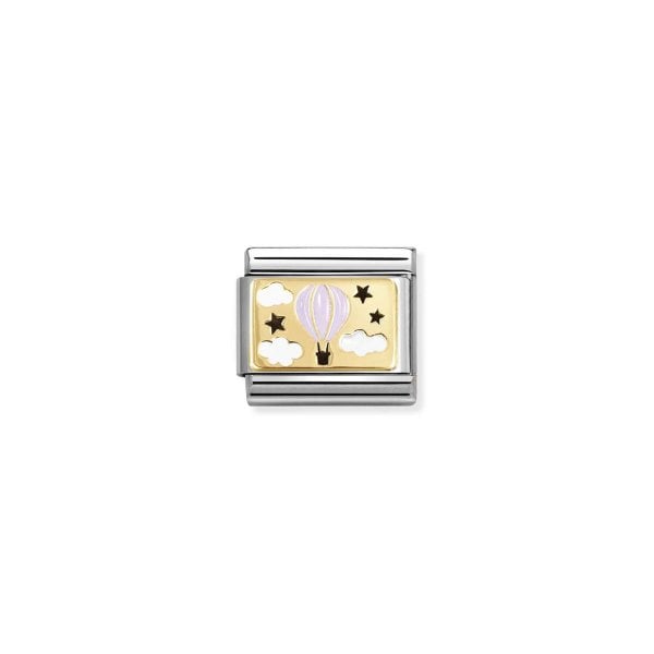 CLASSIC Stainless Steel 18ct Yellow Gold Pink Hot Hair Balloon Charm