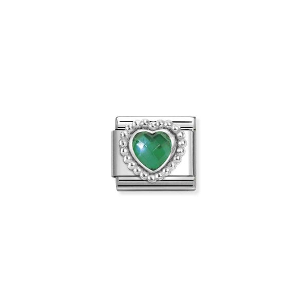 Silver Beaded Faceted Green Heart Charm