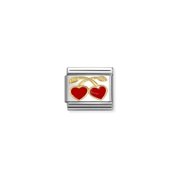Classic 18K Gold Red Hearts Cherries Charm