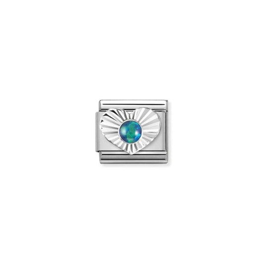 Silver Faceted Heart Green Opal Charm