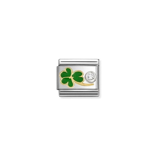 Classic Link, Green Clover & CZ set in silver