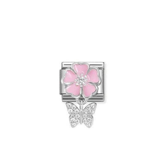 Pink flower with butterfly