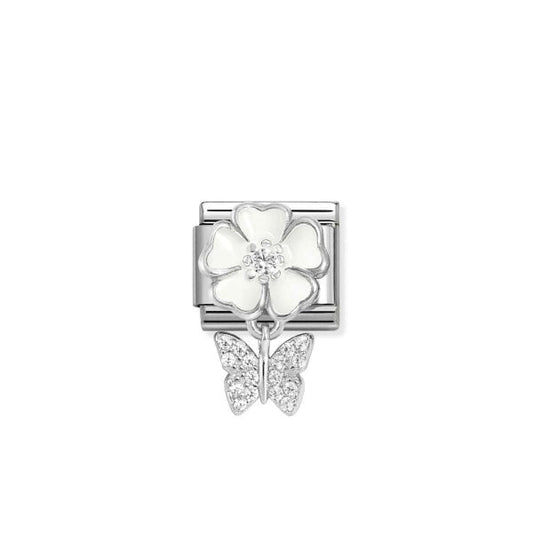 White flower with butterfly