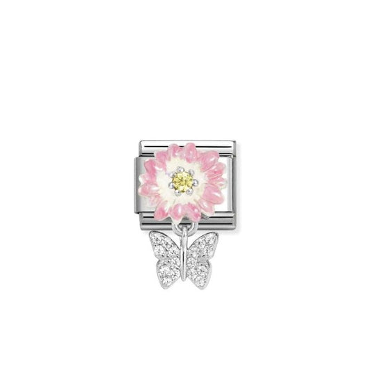 Pink daisy with butterfly