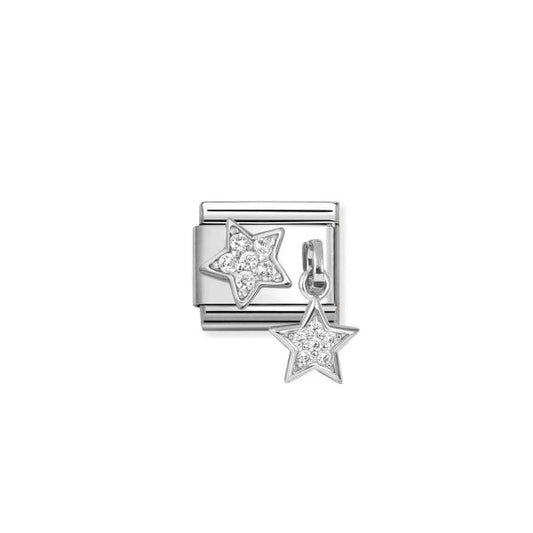 Stainless Steel & Silver Cubic Zirconia Double Star Charm