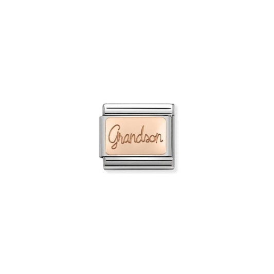 Classic Rose Gold Engraved Grandson Plate Charm
