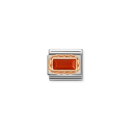 Composable Classic Baguette Stone With Red Coral 9K Rose Gold Charm