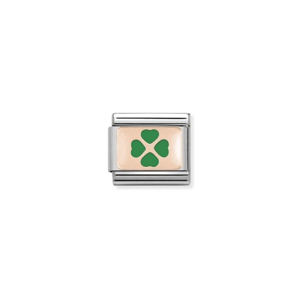 Rose Gold Green Four-Leaf Clover Charm